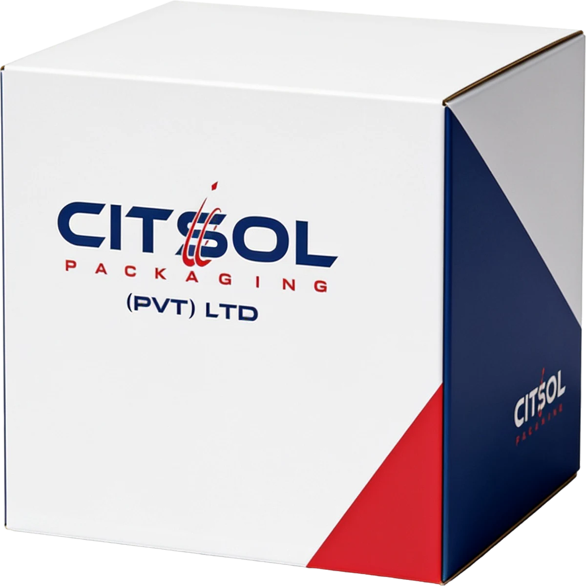 White, navy, and red custom CitSol packaging box